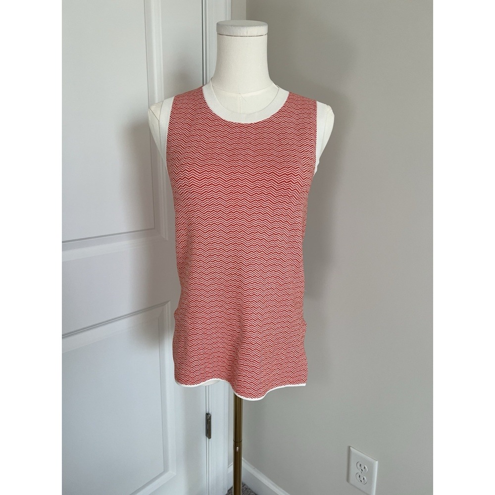 Tory Burch Tory Sport Sleeveless Knit Top Performance White Red/Orange Chevron M